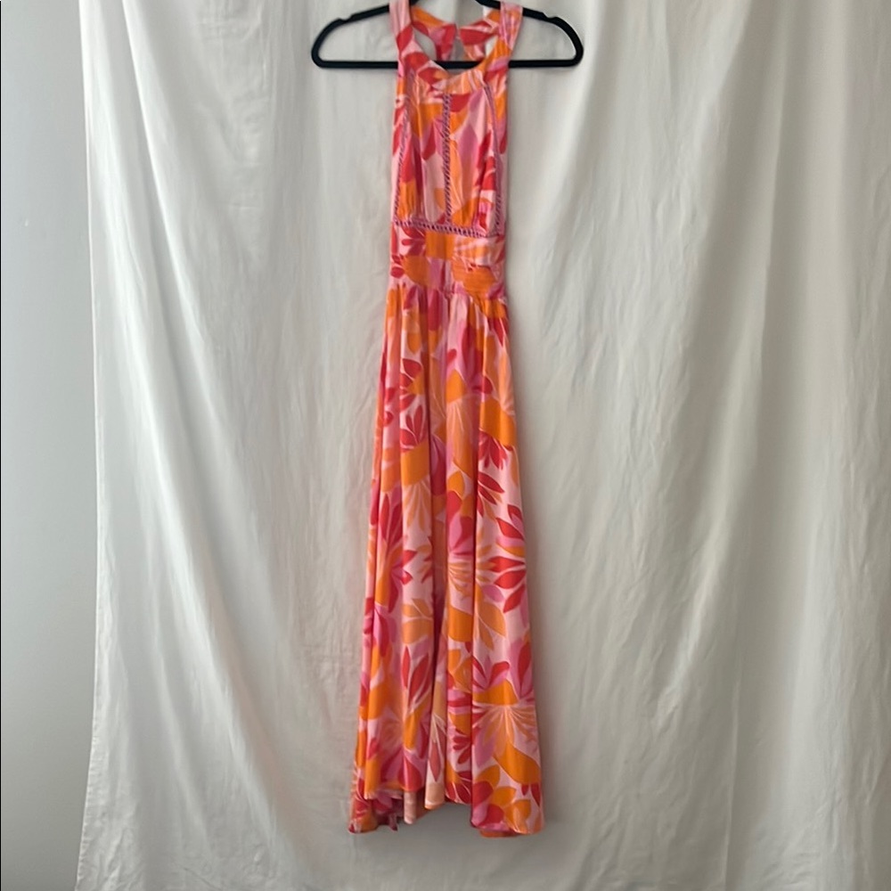 Vibrant Floral Maxi Dress in Pink and Orange